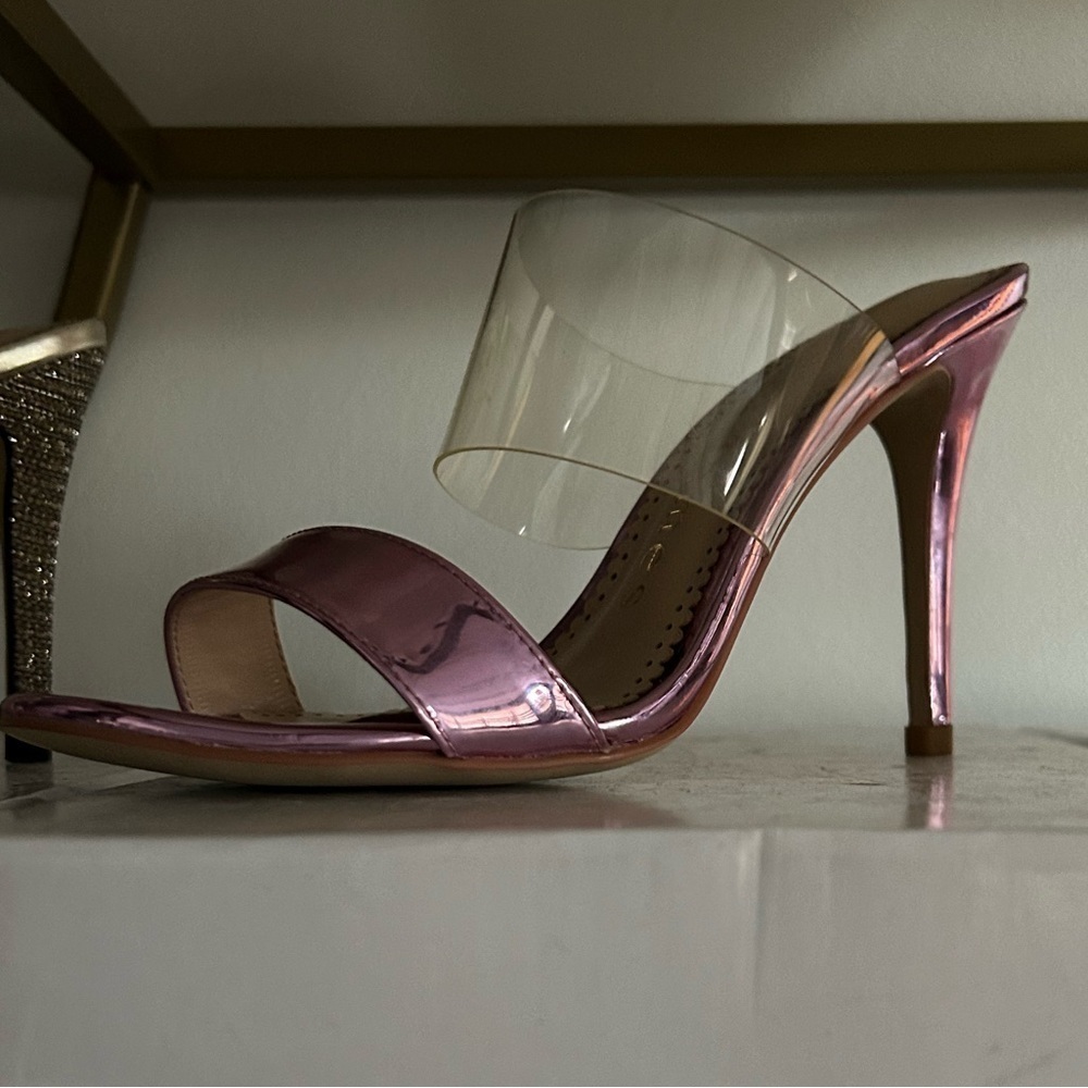 Alegra James pink metallic heels